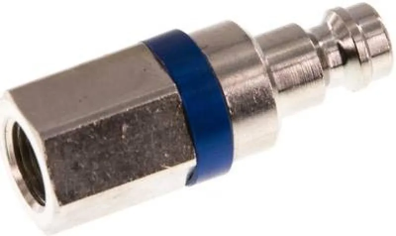 Kupplungsstecker mit Innengewinde, NW 5, Messing vernickelt, mit blauer Farbmarkierung, alle Größen von www.pneumatikshop-online.de