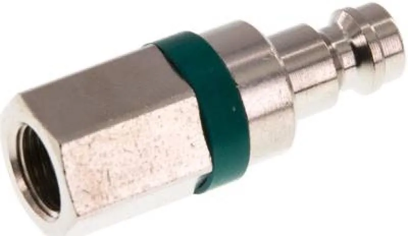 Kupplungsstecker mit Innengewinde, NW 5, Messing vernickelt, mit grüner Farbmarkierung, alle Größen von www.pneumatikshop-online.de