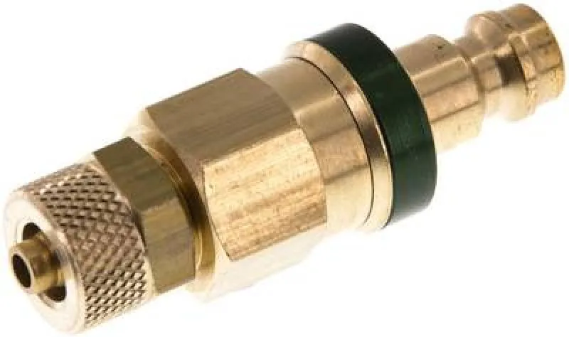 Kupplungsstecker mit Überwurfmutter, NW 5, Messing, mit grüner Farbmarkierung, alle Größen von www.pneumatikshop-online.de