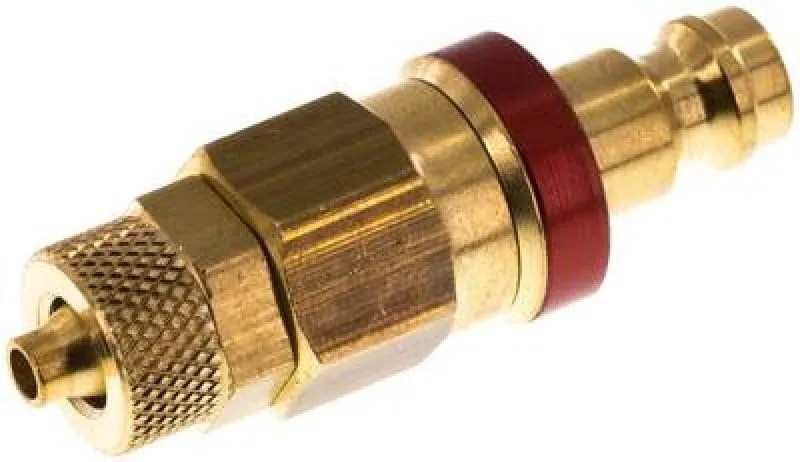 Kupplungsstecker mit Überwurfmutter, NW 5, Messing, mit roter Farbmarkierung, alle Größen von www.pneumatikshop-online.de