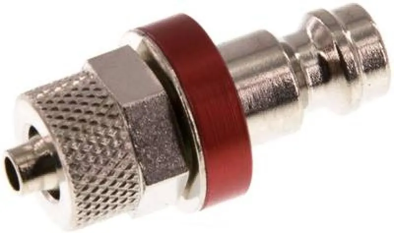 Kupplungsstecker mit Überwurfmutter, NW 5, Messing vernickelt, mit roter Farbmarkierung, alle Größen von www.pneumatikshop-online.de