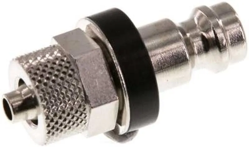 Kupplungsstecker mit Überwurfmutter, NW 5, Messing vernickelt, mit schwarzer Farbmarkierung, alle Größen von www.pneumatikshop-online.de