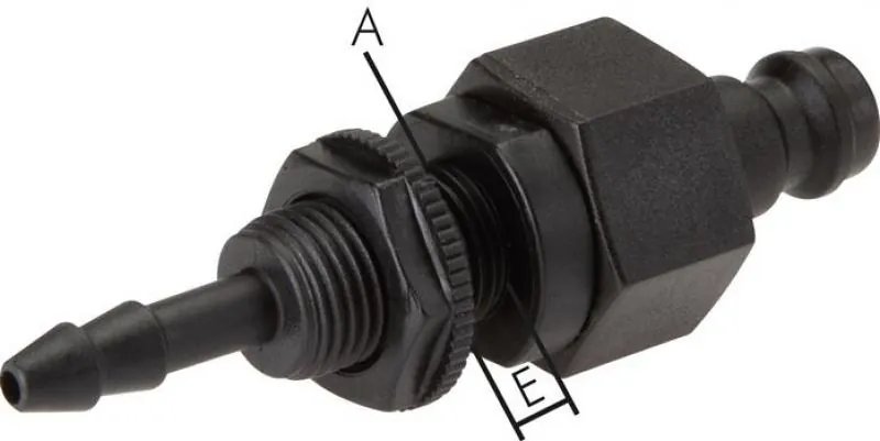 Original Parker® Kupplungsstecker aus schwarzem POM mit Schlauchtülle und Schottgewinde NW 5