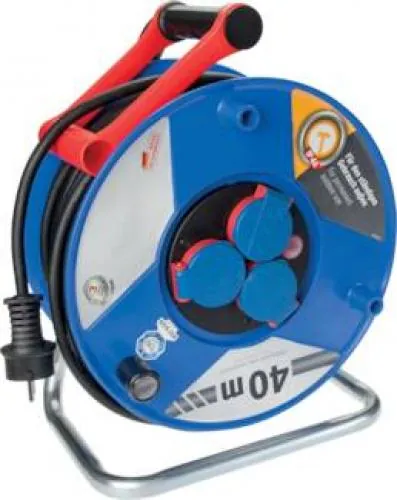 Eine robuste blaue Kabeltrommel IP 44 mit Gummi-Neopren-Kabel Standard