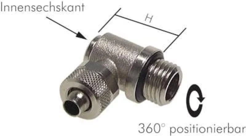 Winkel-Verschraubungen zylindrisches Gewinde 360° positionierbar Messing vernickelt, alle Größen von www.pneumatikshop-online.de