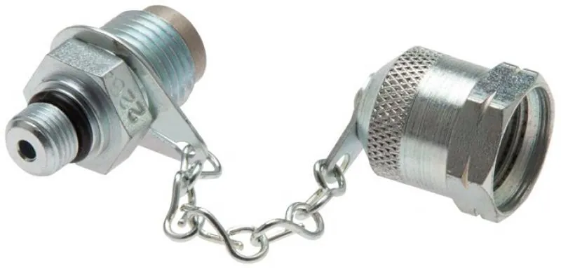 Messanschluss M 16x1,5 aus glänzend verzinktem Stahl mit Außengewinde und Schutzkappe/Kette