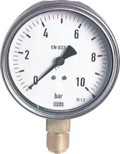 Original WIKA Manometer Ø 100 mm mit deutlichem Logo und Anschluss unten