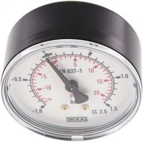 WIKA Vakuum-Manometer mit axialem Anschluss hinten und Skala von -1 bis 1,5 bar