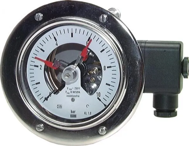 Original WIKA Kontaktmanometer Ø 100 mm mit axialem Anschluss hinten und Einstellzeigern