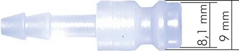 Maße der Nennweite Original Parker® Kupplungsstecker aus schwarzem POM mit Schlauchtülle und Schottgewinde NW 5