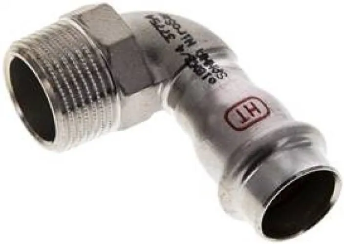 Winkel 90° mit Innenpressende & Außengewinde, Edelstahl, alle Größen