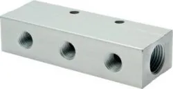 Verteilerleiste doppelseitig, PN 16, Verteilerblock, Verteiler, Leiste, Aluminium, Druckluftverteiler