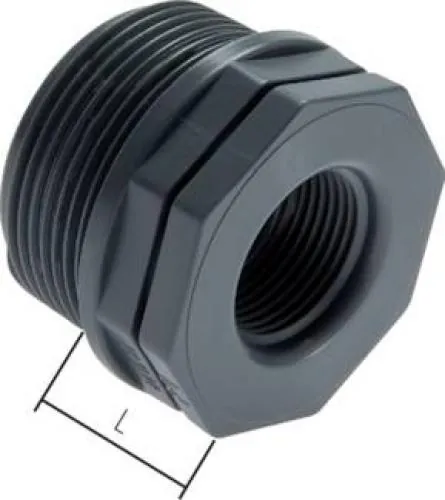 Reduziernippel aus schwarzem Polypropylen (PP) mit zylindrischem Außen- und Innengewinde