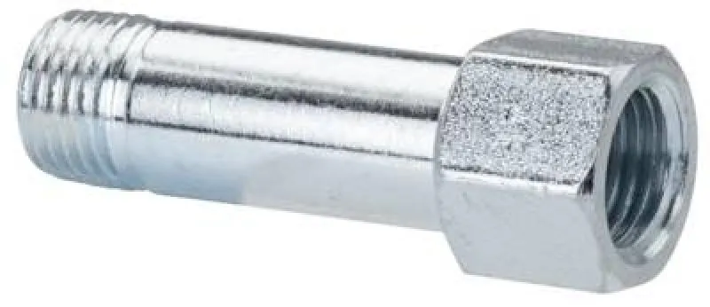 Detailansicht des konischen R-Gewindes und des metrischen Innengewindes am Stahl-Fitting