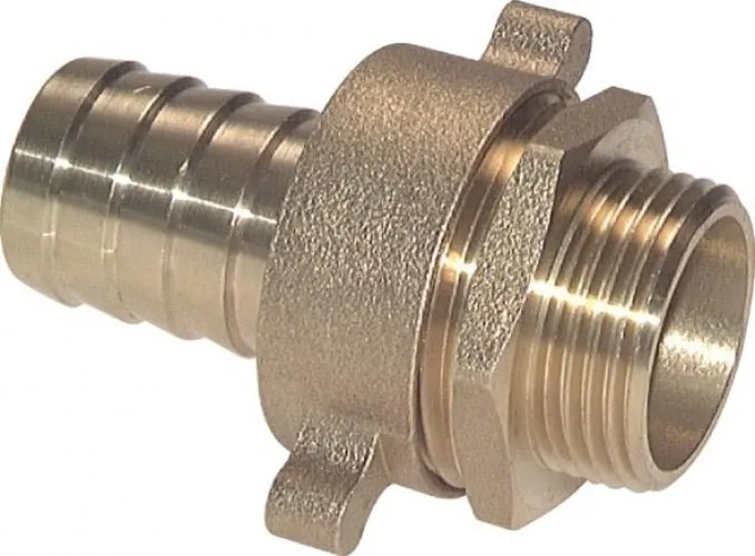 Standrohrverschraubung aus Messing mit Außengewinde und Flügelüberwurfmutter PN 10