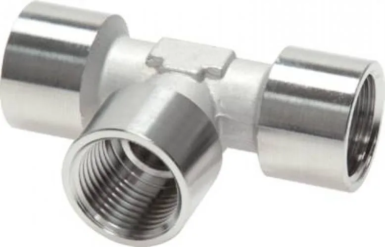T-Stück aus Edelstahl 1.4404 vernickelt mit drei Innengewinden (150 bar)
