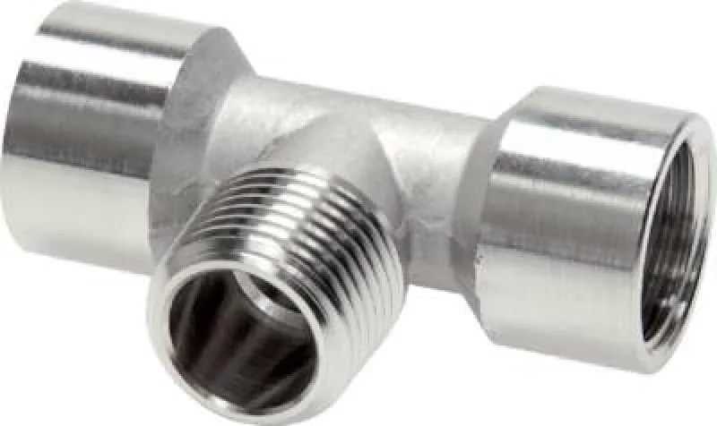 Geschmiedetes T-Stück aus Edelstahl 1.4404 mit Gewindemix Innen-Außen-Innen (IAI)