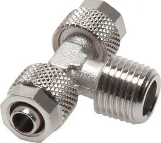 T-Einschraubverschraubungen konisches Gewinde Messing vernickelt, alle Größen von www.pneumatikshop-online.de