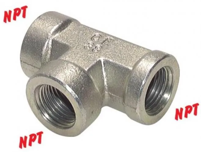 Geschmiedetes Hochdruck-T-Stück aus verzinktem Stahl mit NPT-Innengewinde bis 345 bar