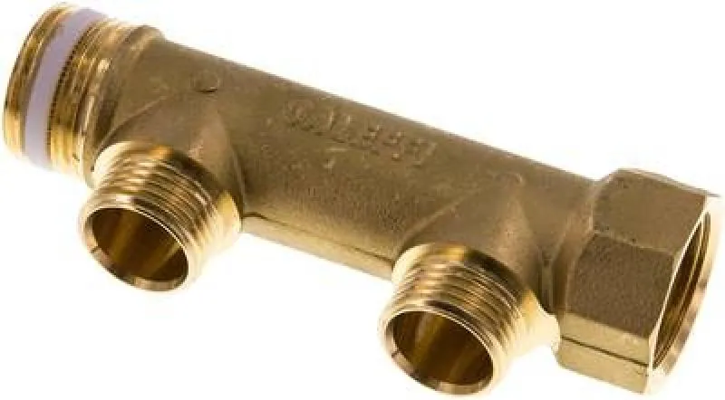 Massives Messing-Verteilerrohr mit 2 Abgängen und Innen-/Außengewinde (PN 10) mit AG