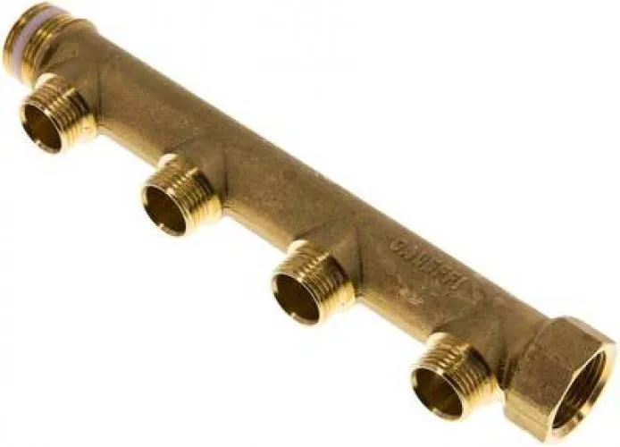 Massives Messing-Verteilerrohr mit 4 Abgängen und Innen-/Außengewinde (PN 10) mit AG