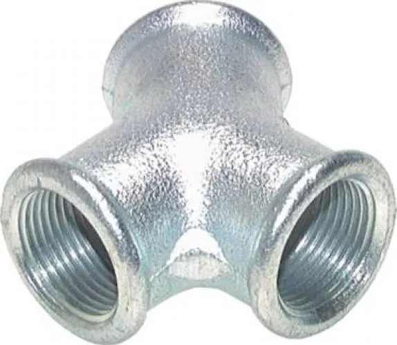 Y-Verteiler (Luftweiche) aus verzinktem Temperguss mit zwei Abzweigen und Innengewinden (25 bar)