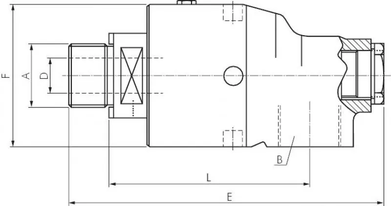 Detailaufnahme der kugelgelagerten Achse im Messing-Drehverteiler