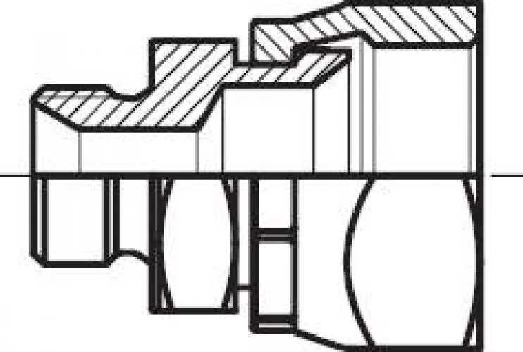 Technische Zeichnung und Maßblatt für G-Gewinde auf JIC Einschraubadapter Stahl verzinkt