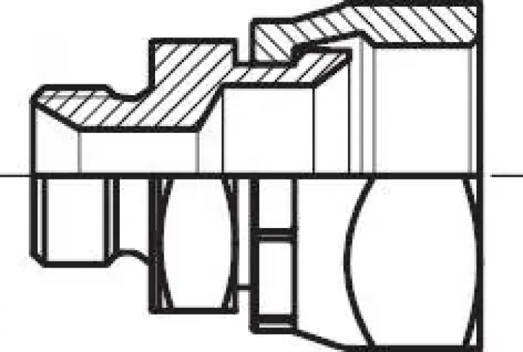 Technische Zeichnung und Maßblatt für G-Gewinde auf JIC Einschraubadapter Edelstahl 1.4571