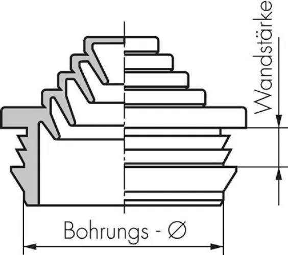 Zeichnung Kabeldurchführung Stufennippel mit Dichtungsmembrane alle Größen