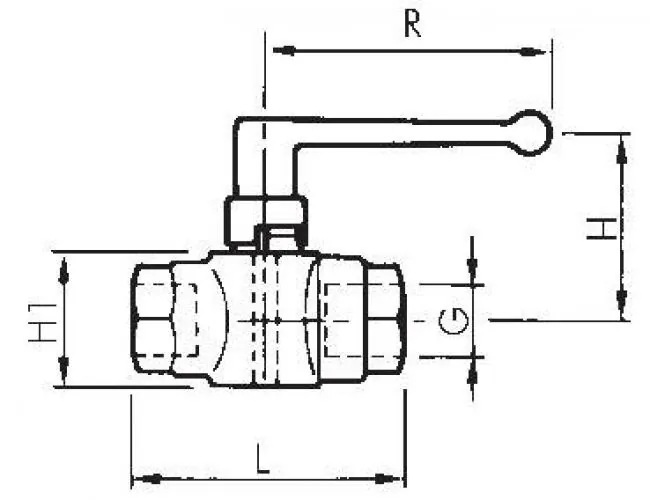 Detailansicht Befestigungsgewinde und Hebelgriff des PN 40 Kugelhahns