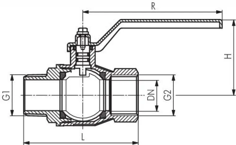 Zeichnung Einschraub-Kugelhahn Messing vernickelt DVGW EN 331 IG/AG 25–50 bar alle Größen