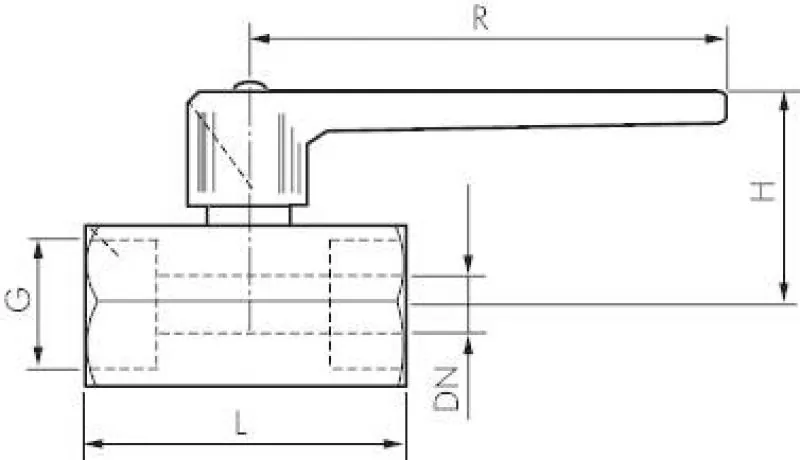 Zeichnung 1 Mini-Kugelhahn mit langem Griff Messing verchromt PN 15 alle Größen