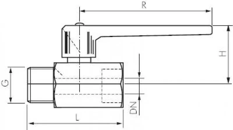 Zeichnung 2 Mini-Kugelhahn mit langem Griff Messing verchromt PN 15 alle Größen
