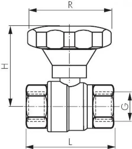 Zeichnung Sanftschluss Kugelhahn DVGW geprüft EN 331 IG Messing vernickelt 40–50 bar alle Größen