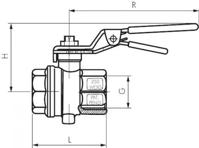 Zeichnung Absperrklappe IG Messing vernickelt PN 16 alle Größen
