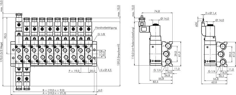 Mehrfachanschlussplatten YPC für SF2000 5/2- & 5/3-Wege Magnetventile