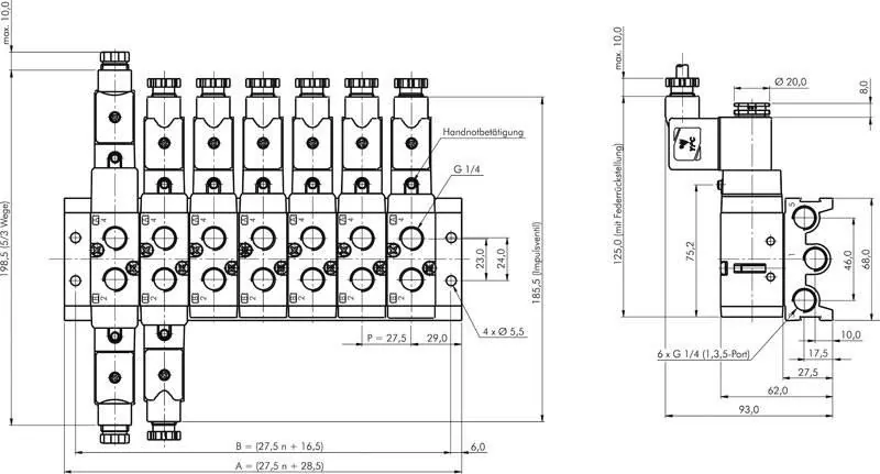 Mehrfachanschlussplatten für SF4000 – 5/2- und 5/3-Wege-Magnetventile