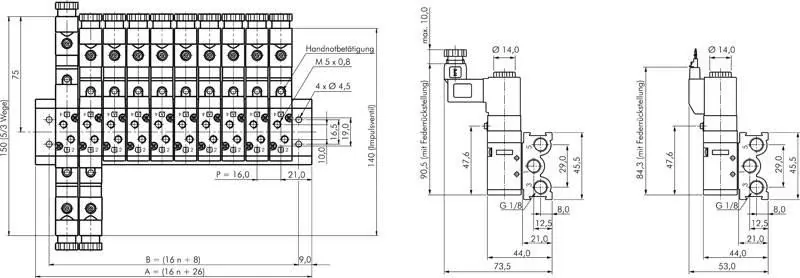 Mehrfachanschlussplatten YPC für SF1000 5/2- & 5/3-Wege Magnetventile