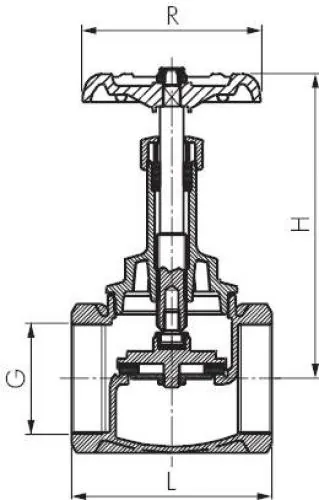 Zeichnung Muffen-Absperrventil Messing PN 16 alle Größen