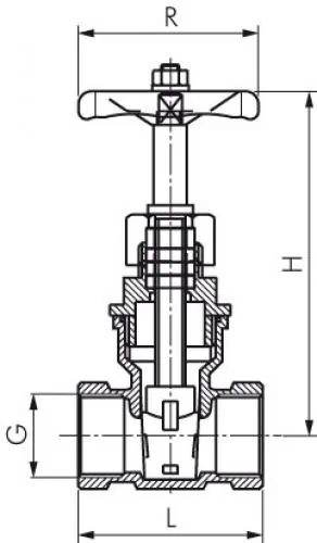 Zeichnung Muffen-Absperrschieber Messing bis 20 bar alle Größen