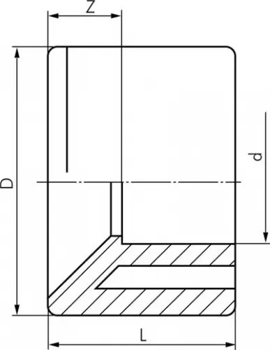 Zeichnung Bauform B Detailaufnahme der Klebemuffen-Geometrie mit unterschiedlichen Durchmessern