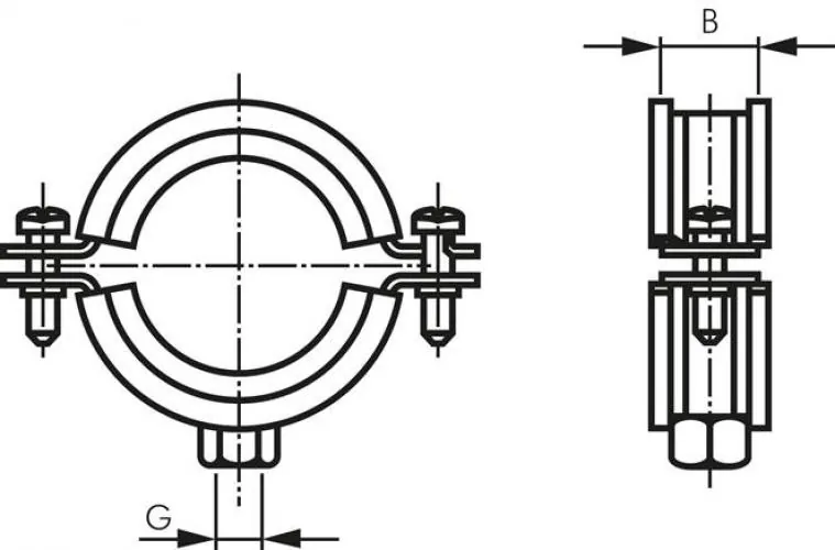 Zeichnung Rohrschelle mit Gummieinlage aus Edelstahl alle Größen