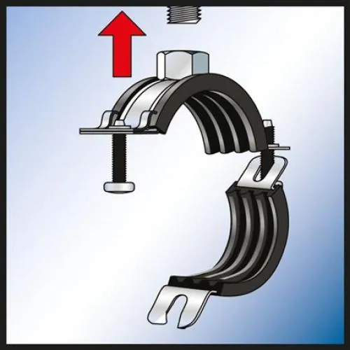 Anwendung 1Verzinkte Rohrschelle mit Gummieinlage für sichere Rohrmontage