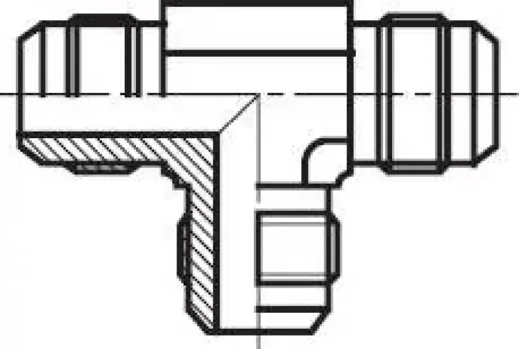 Detailansicht des 37° JIC-Dichtkegels am V4A Edelstahl T-Stück (310 bar)