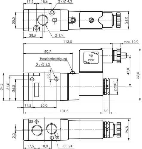 3/2-Wege Magnetventil mit Federrückstellung G 1/4" – SF4000 & YPC