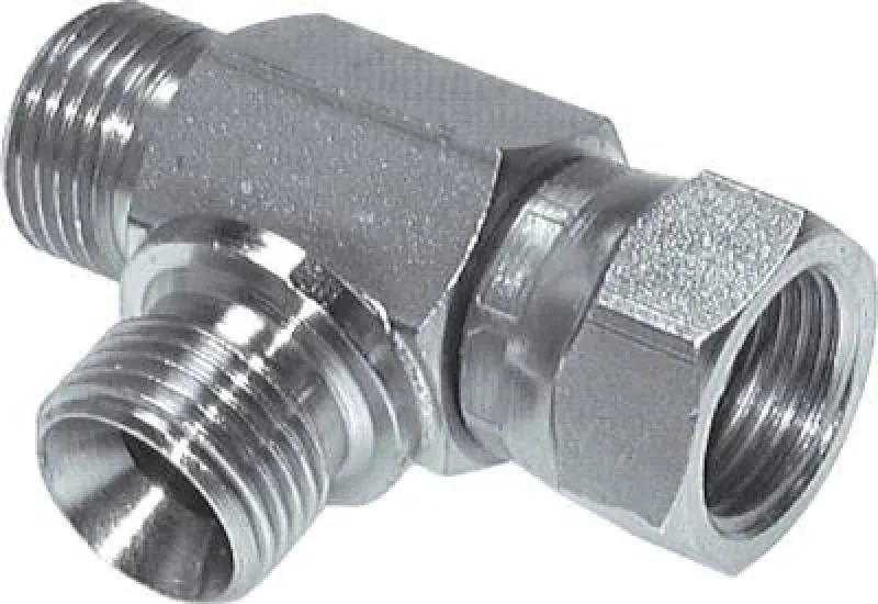 Hochdruck T-Verschraubung Stahl verzinkt, 60° Dichtkegel, bis 475 bar, alle Größen
