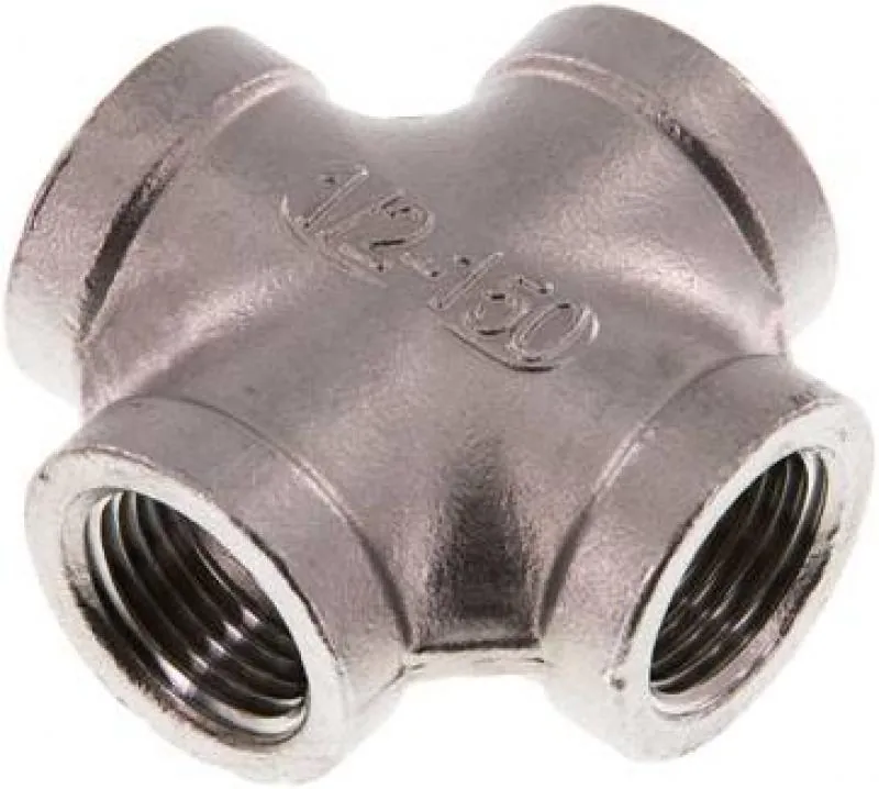 Kreuz-Stück Edelstahl 1.4408, Innengewinde (IG), 4-Wege-Verteiler, bis 16 bar