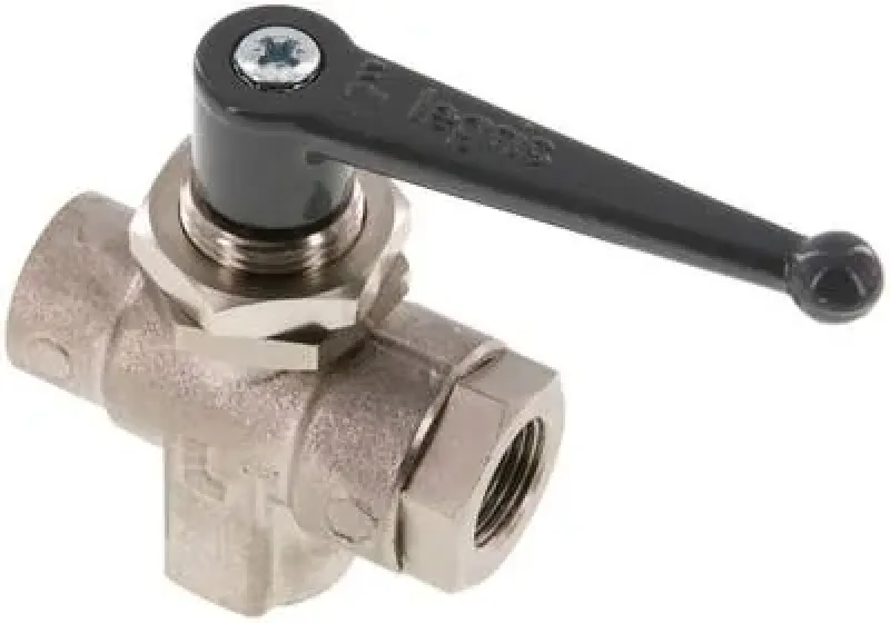 3-Wege T-Kugelhähne mit langem Griff – für Schalttafeleinbau, Messing vernickelt, PN 20, alle Größen