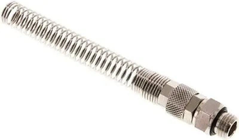 Gerade CK-Drehverschraubung zylindrisches Gewinde mit Knickschutzspirale Messing vernickelt 360° drehbar (alle Größen)